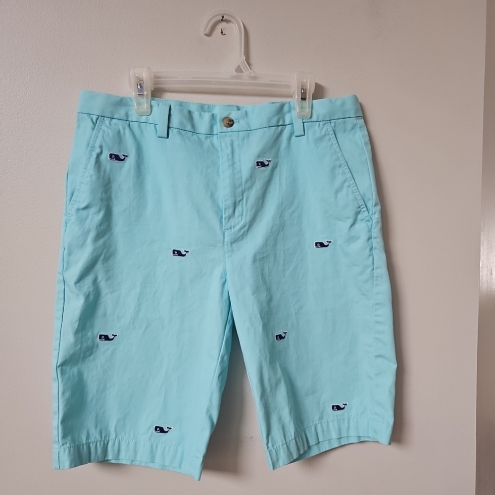 Men's Vineyard Vines Shorts Size 30 Teal Whale Print Adjustable Waist